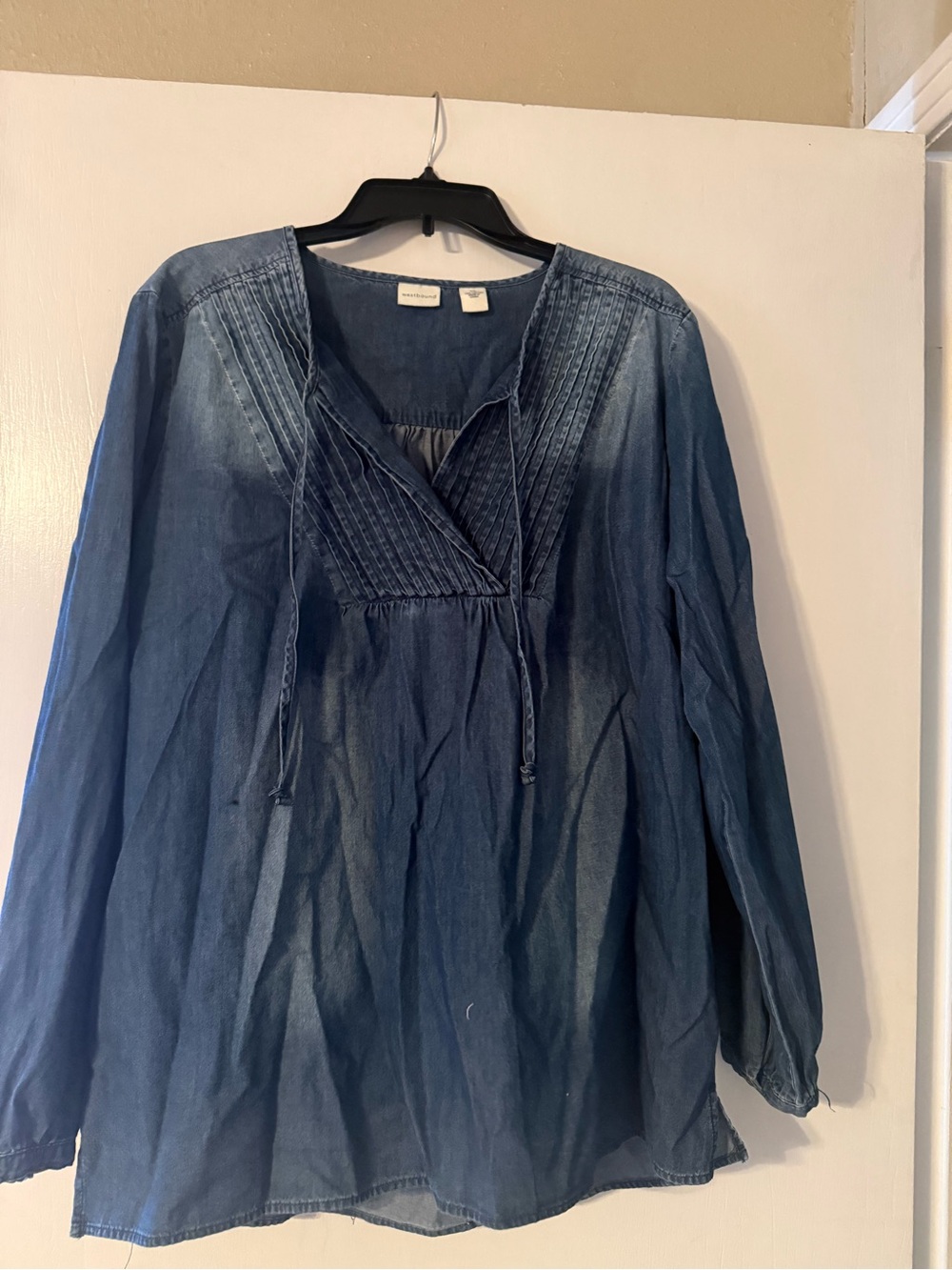 Westbound Indigo Pintuck Peasant Top